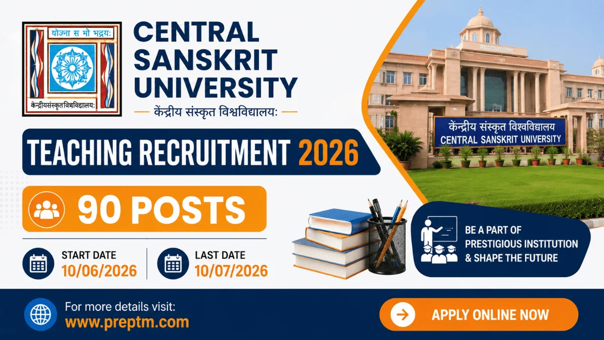 Central Sanskrit University Teaching Recruitment 2026: 90 Posts